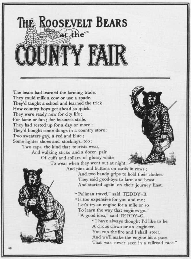 The Roosevelt Bears at the County Fair, in verse illustrated with two clothed bears